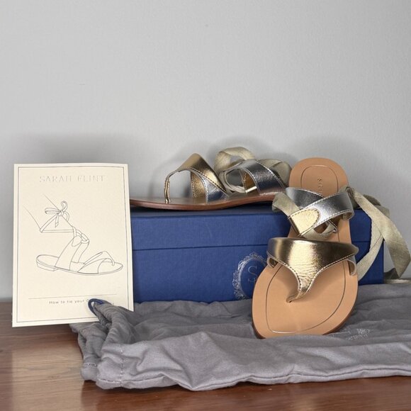Sarah Flint Grear Silvery Gold Calf Sandals - Picture 2 of 8